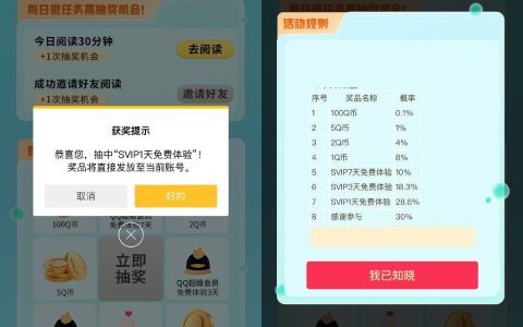 腾讯QQ每天签到抽Q币、超级会员奖励