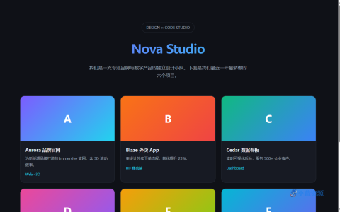 Nova Studio 作品集 HTML 单页源码（深色网格风）